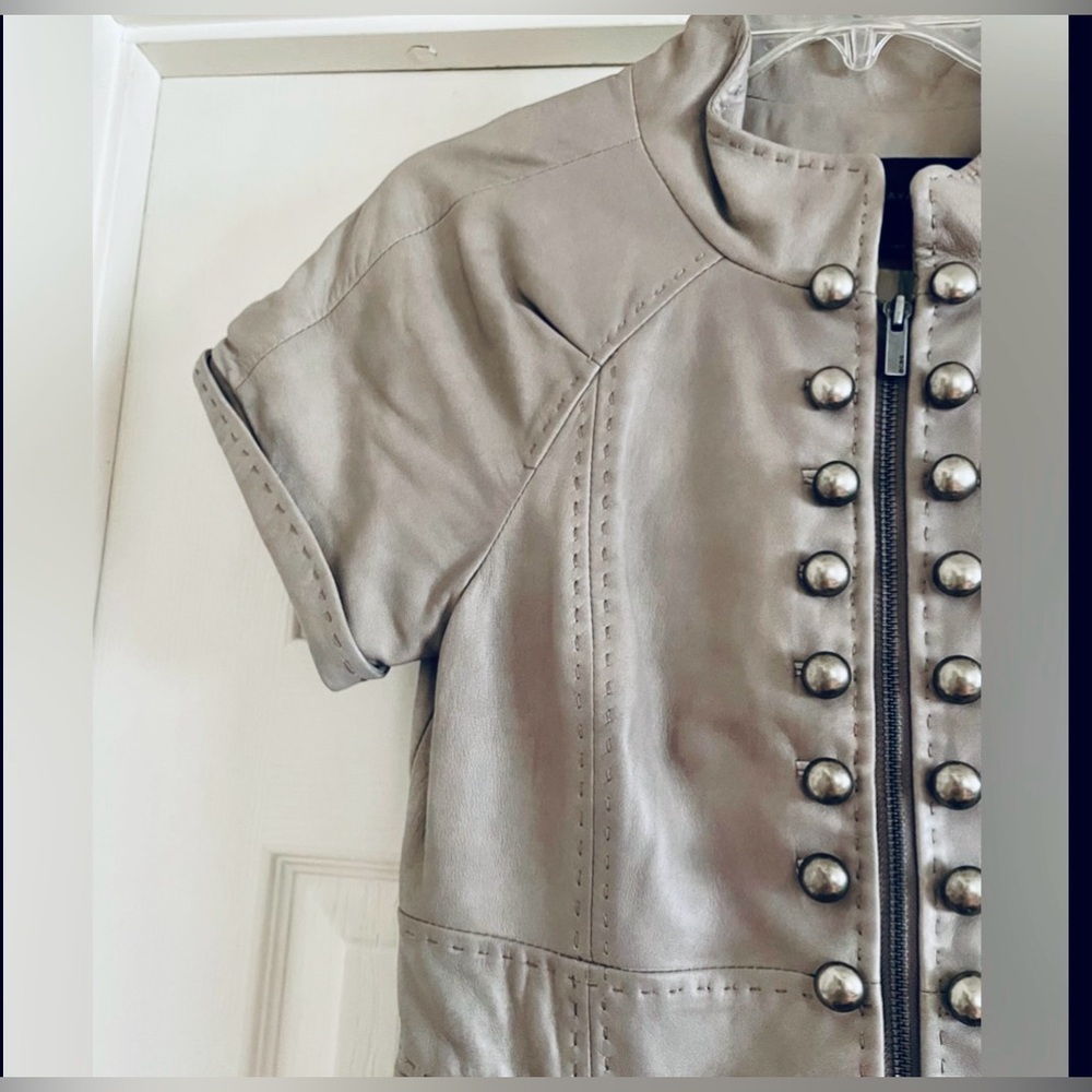 BCBG Max Azria Military Style Leather Jacket - Picture 2 of 9